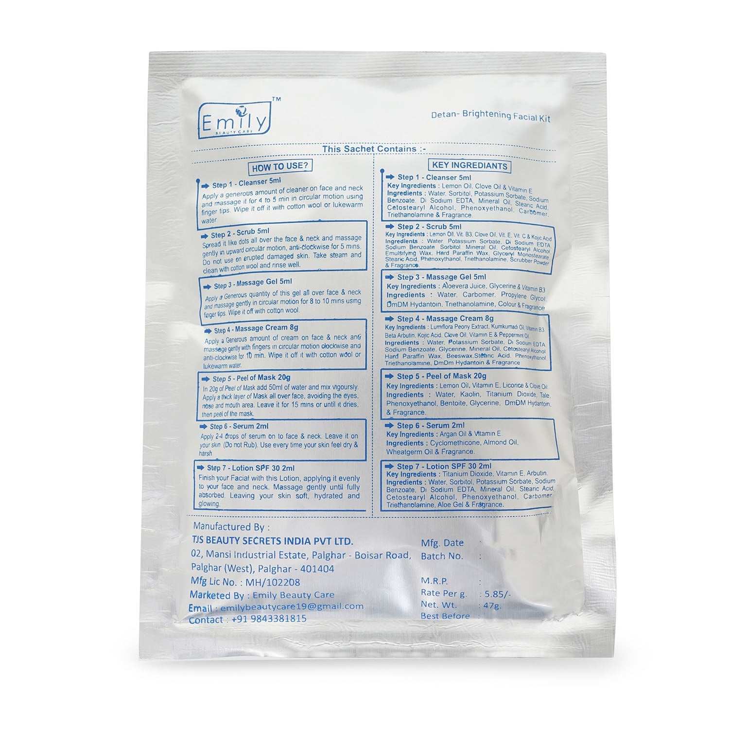 Detan Bringtening Facial 1 Use Kit
