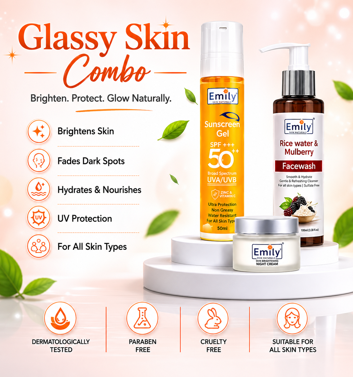 Night Cream / Rice Water & Mulberry Face Wash / SPF Sunscreen 50++ Gel