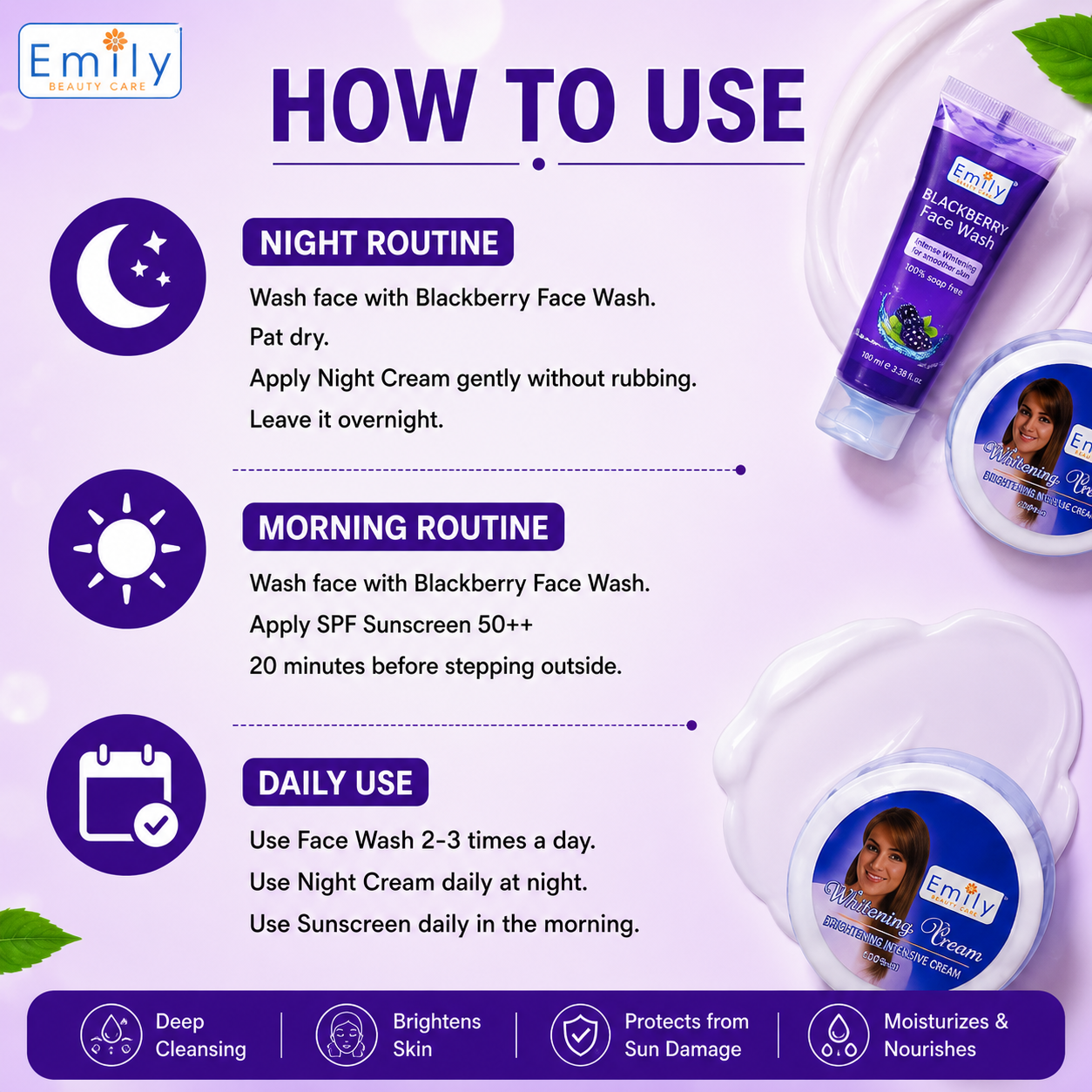 Night Cream / Blackberry Face Wash / SPF Sunscreen 50++ Gel