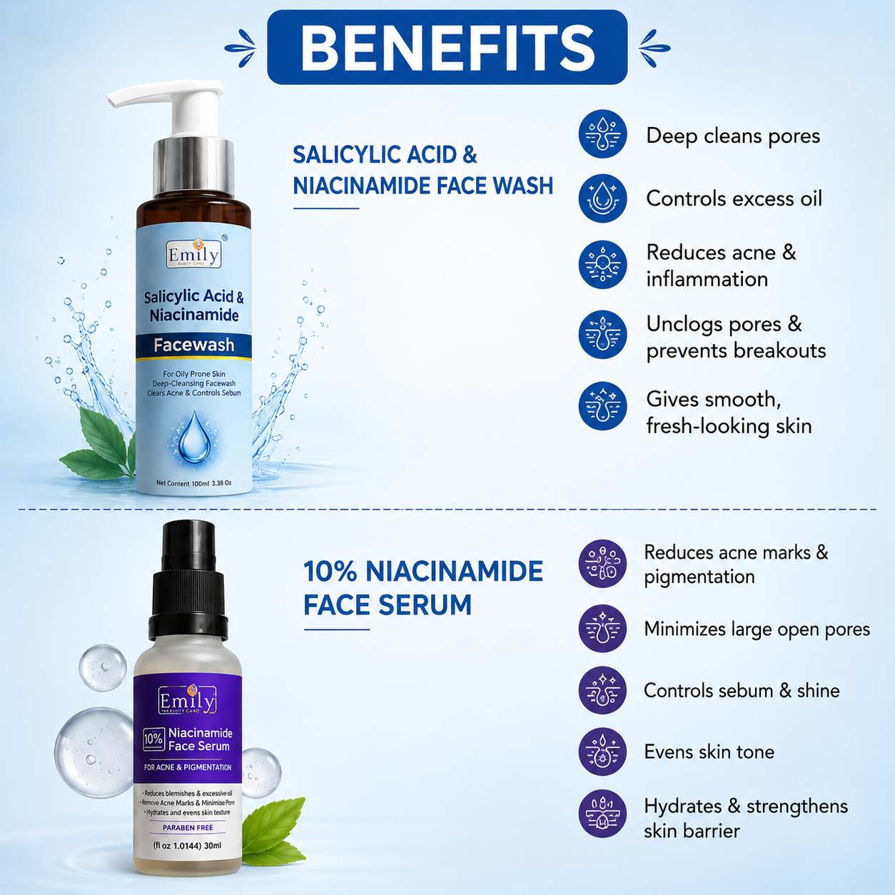 Salicylic Acid & Niacinamide Face Wash / Niacinamide 10% Face Serum