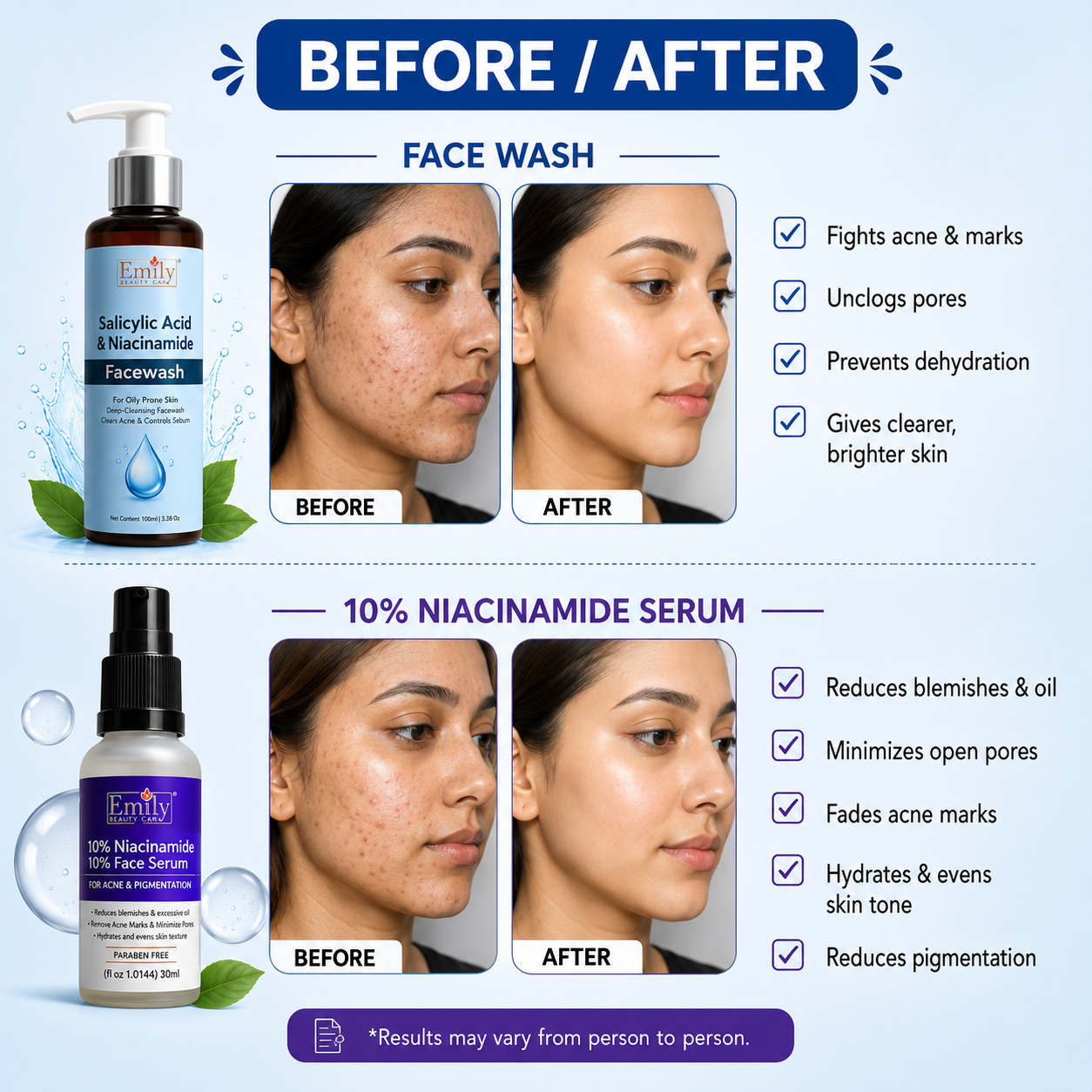 Salicylic Acid & Niacinamide Face Wash / Niacinamide 10% Face Serum