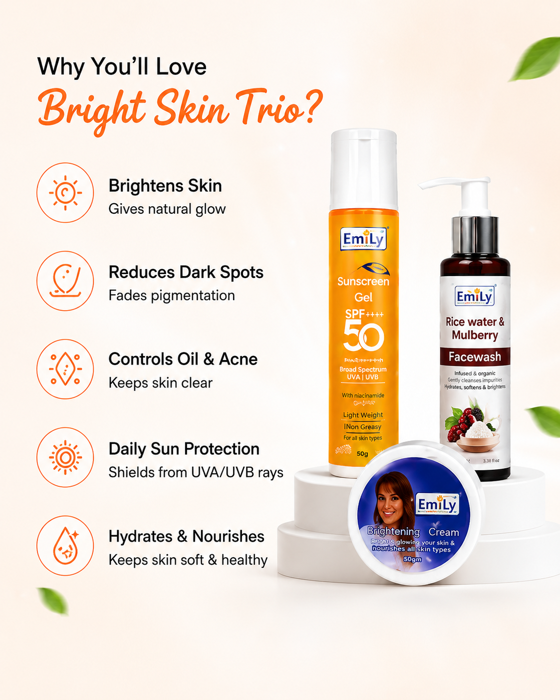Night Cream / Rice Water & Mulberry Face Wash / SPF Sunscreen 50++ Gel