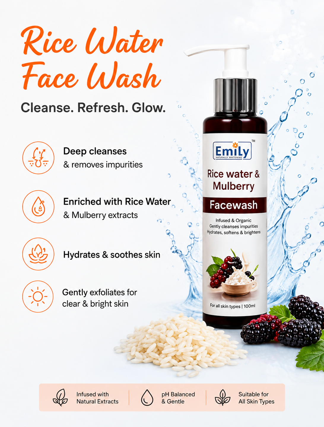 Night Cream / Rice Water & Mulberry Face Wash / SPF Sunscreen 50++ Gel