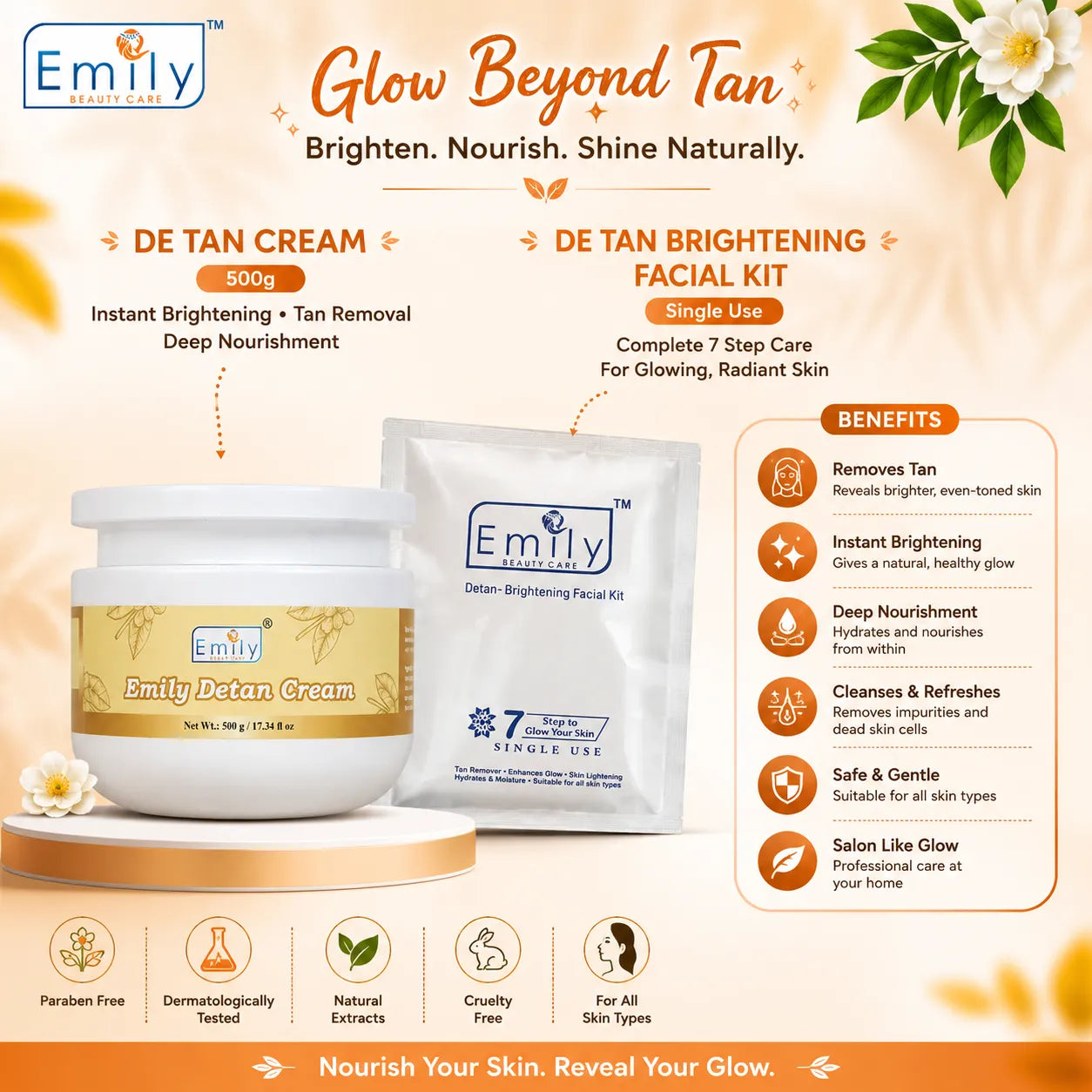 Detan Cream + Detan Bringtening Facial Kit - Combo
