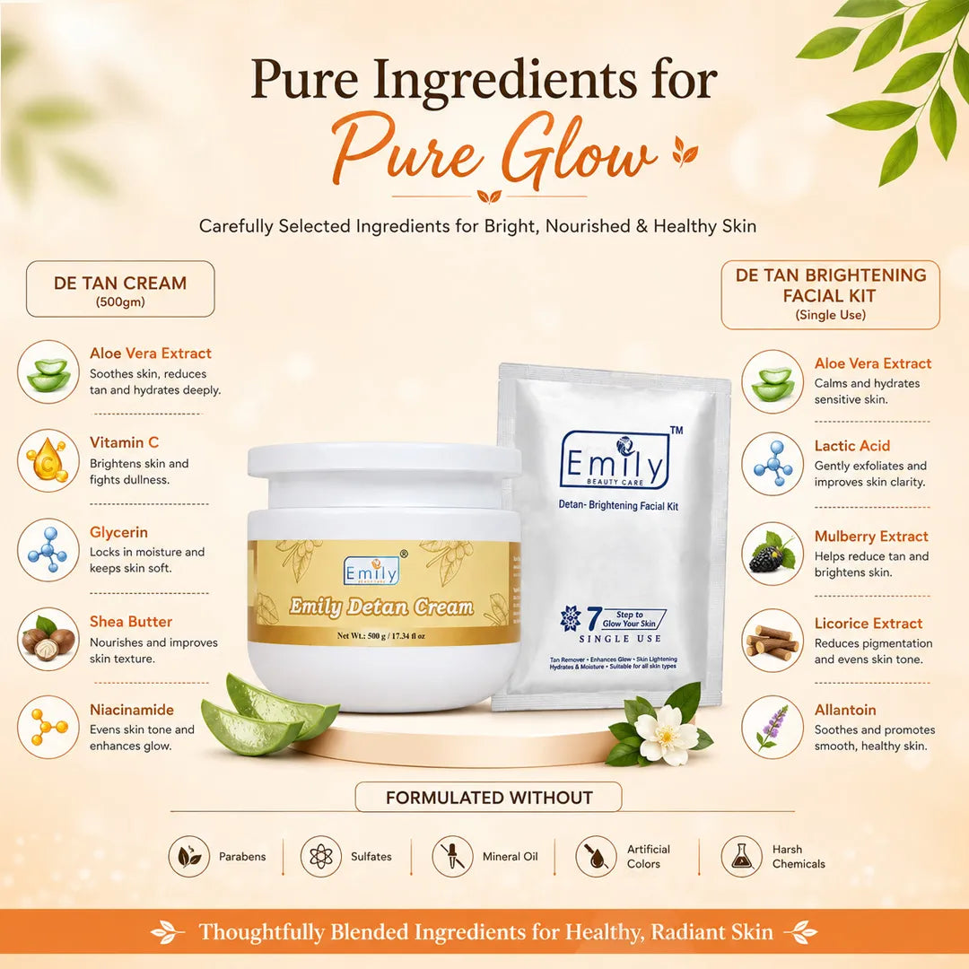 Detan Cream + Detan Bringtening Facial Kit - Combo