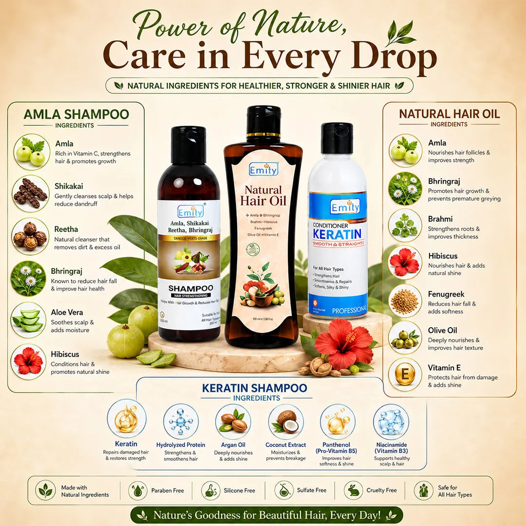 Natural Hair oil 100ml + Amla Shampoo + Conditioner - Combo