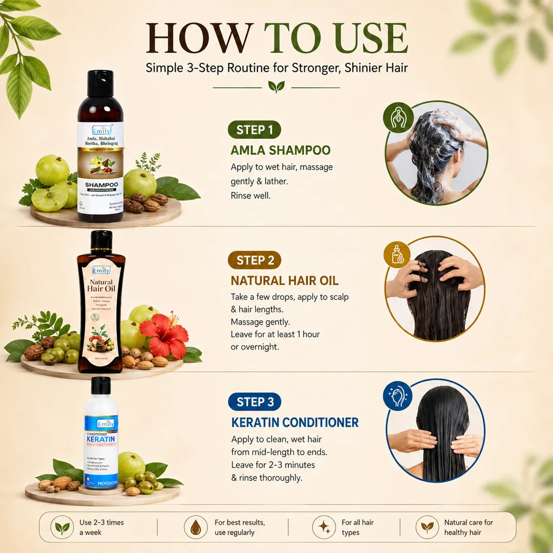 Natural Hair oil 100ml + Amla Shampoo + Conditioner - Combo