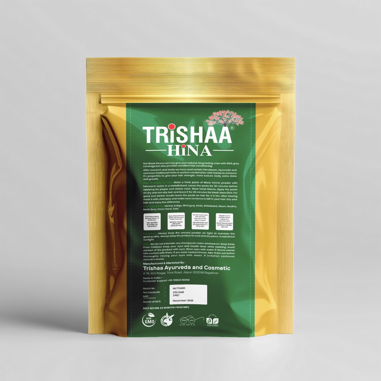 TRISHAA HINA Natural Black – Herbal Grey Coverage Powder (250g)