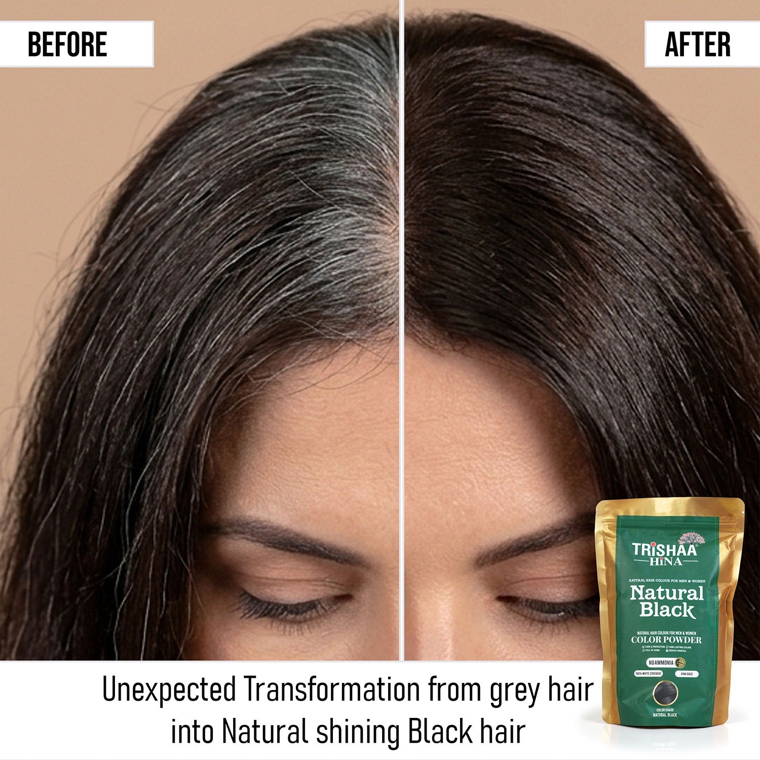 TRISHAA HINA Natural Black – Herbal Grey Coverage Powder (250g)