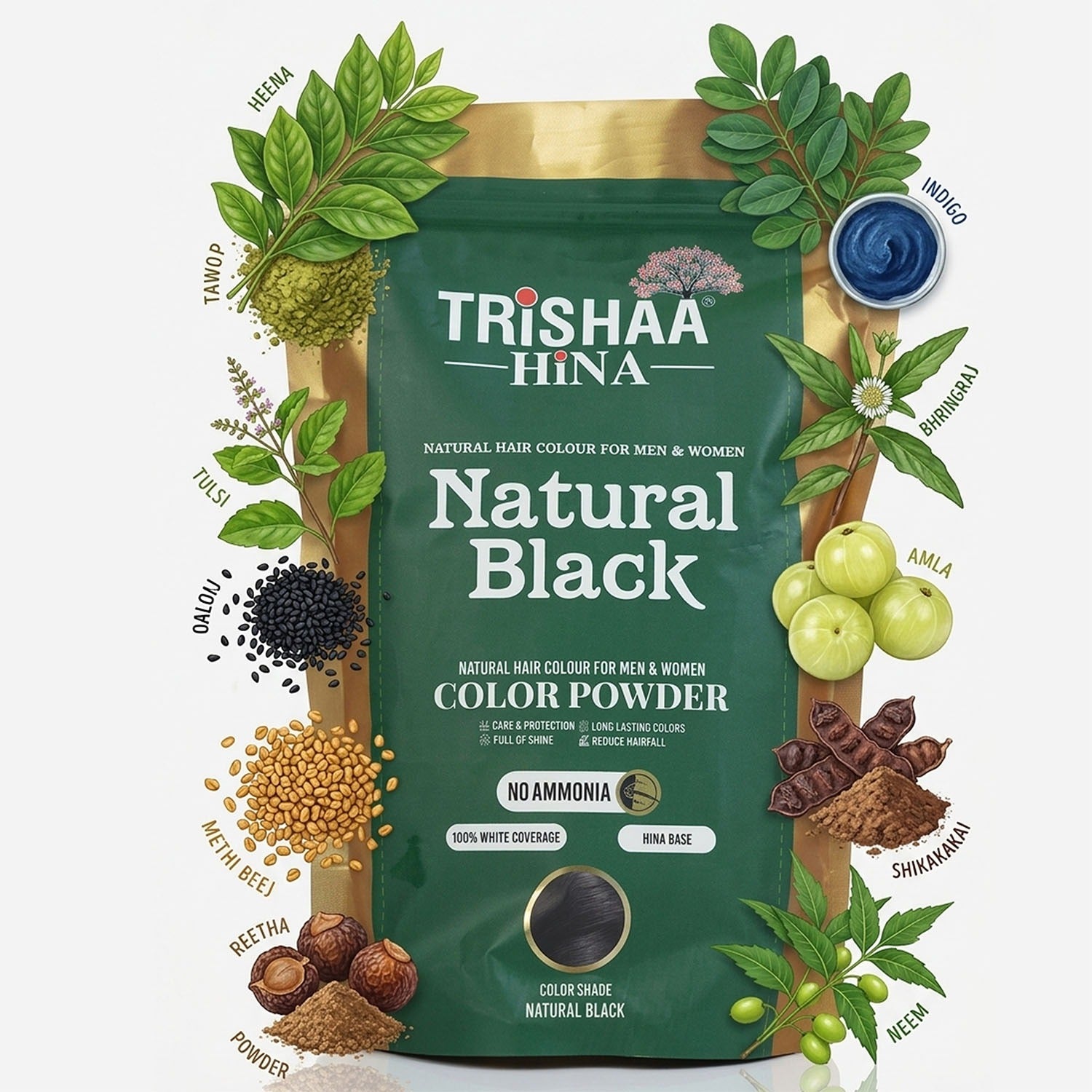 TRISHAA HINA Natural Black – Herbal Grey Coverage Powder (250g)