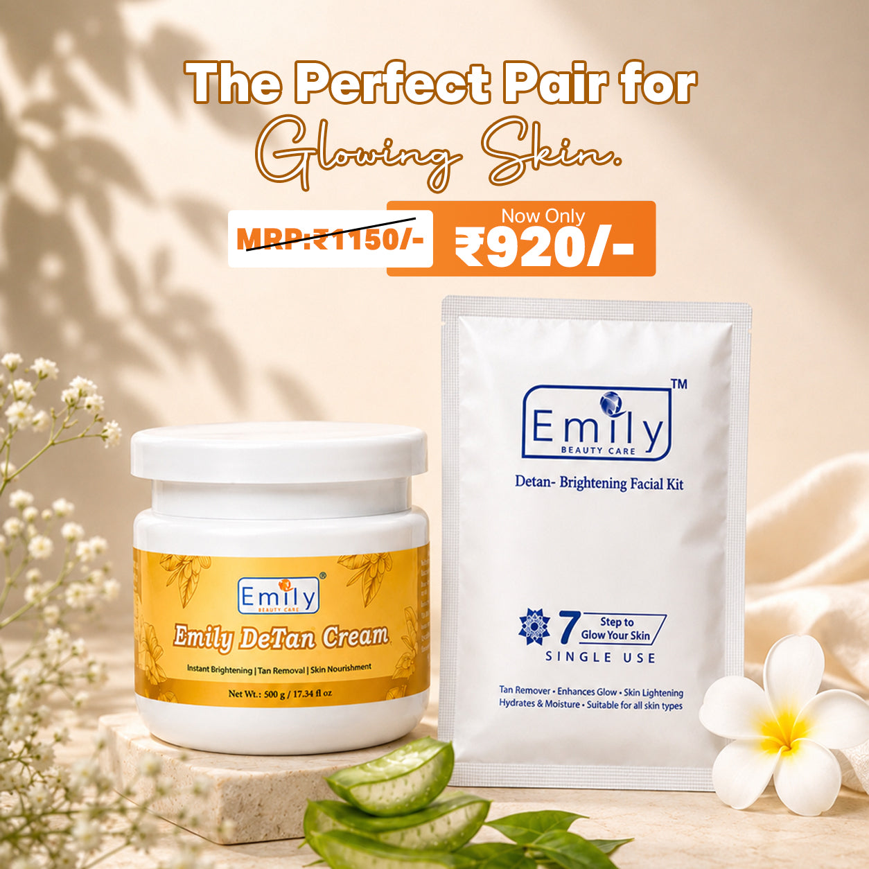 Detan Cream + Detan Bringtening Facial Kit - Combo