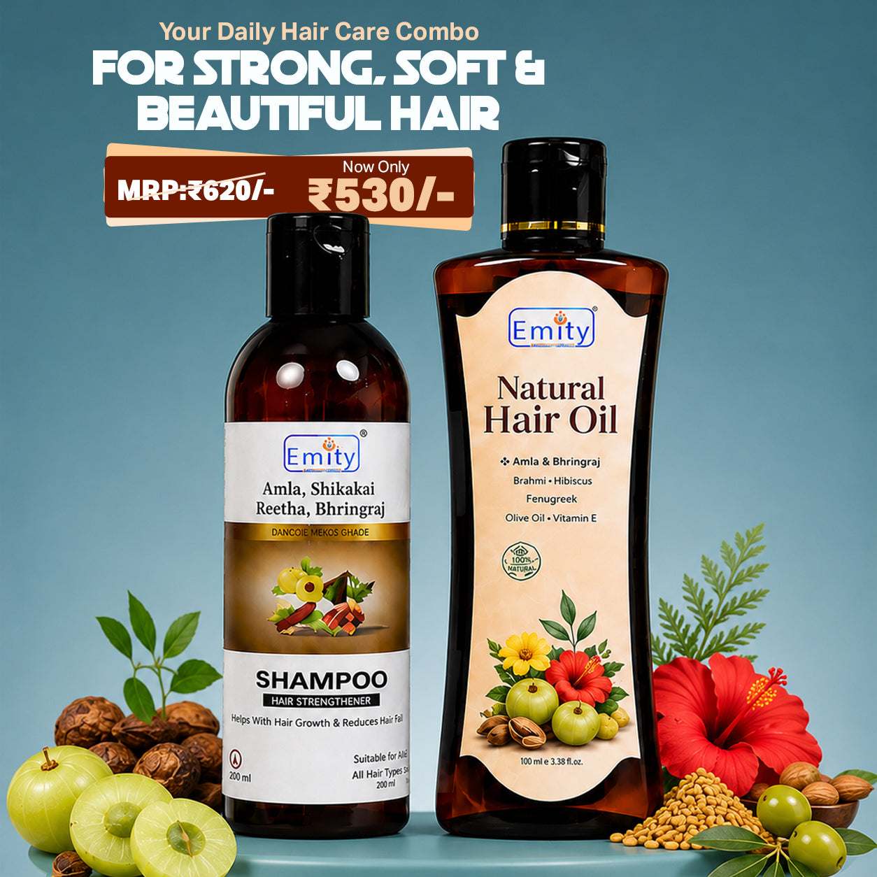 Natural Hair Oil 100ml + Amla Shampoo - Combo