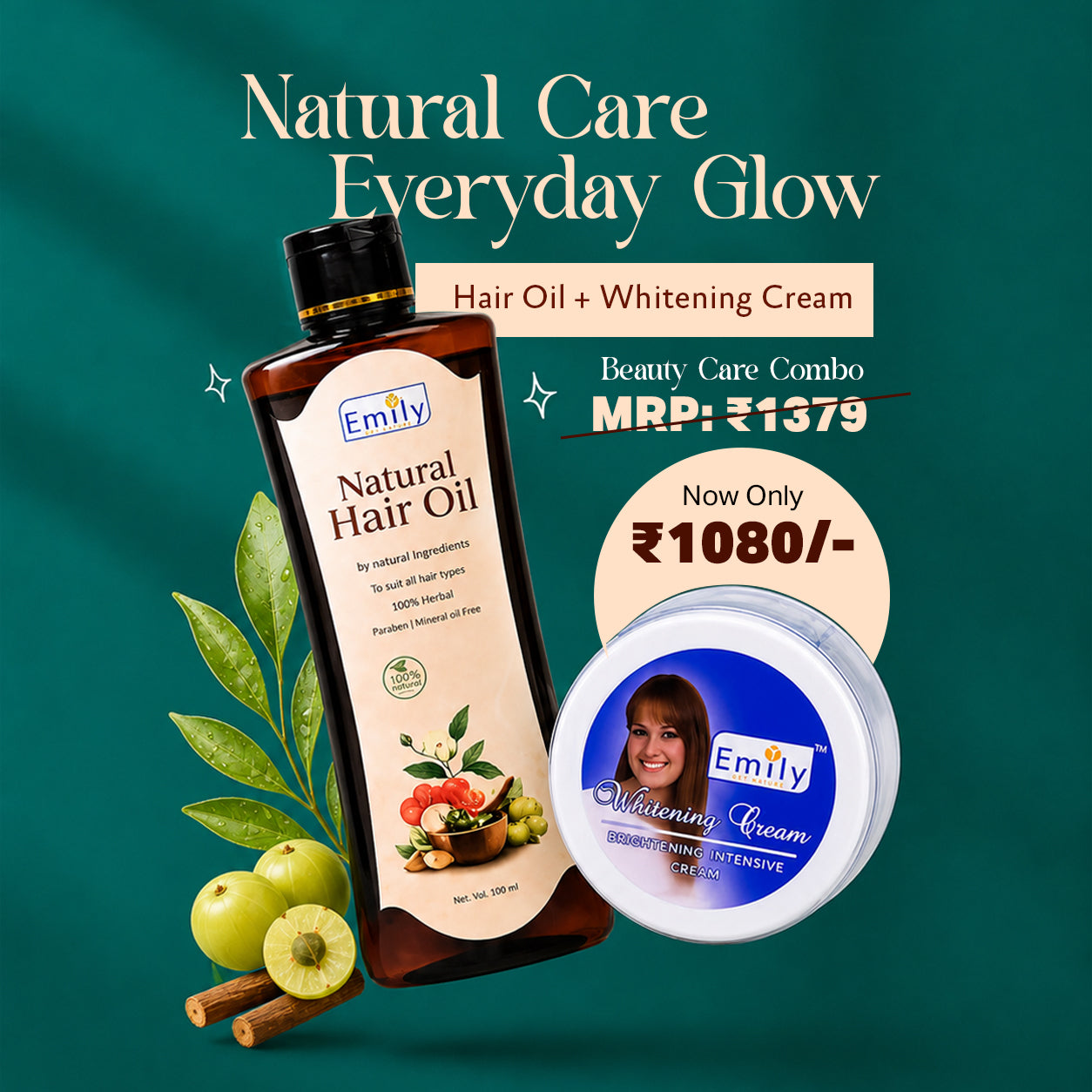 Brightening Night Cream + Hair Oil 100ml - Combo