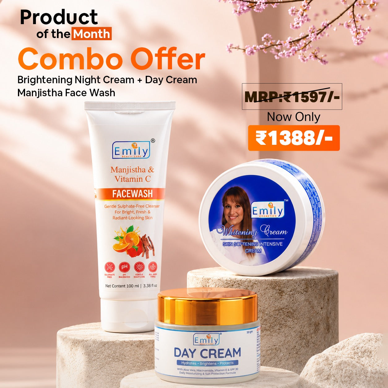 Brightening Night Cream + Brightening Day Cream + Manjistha Face Wash Combo